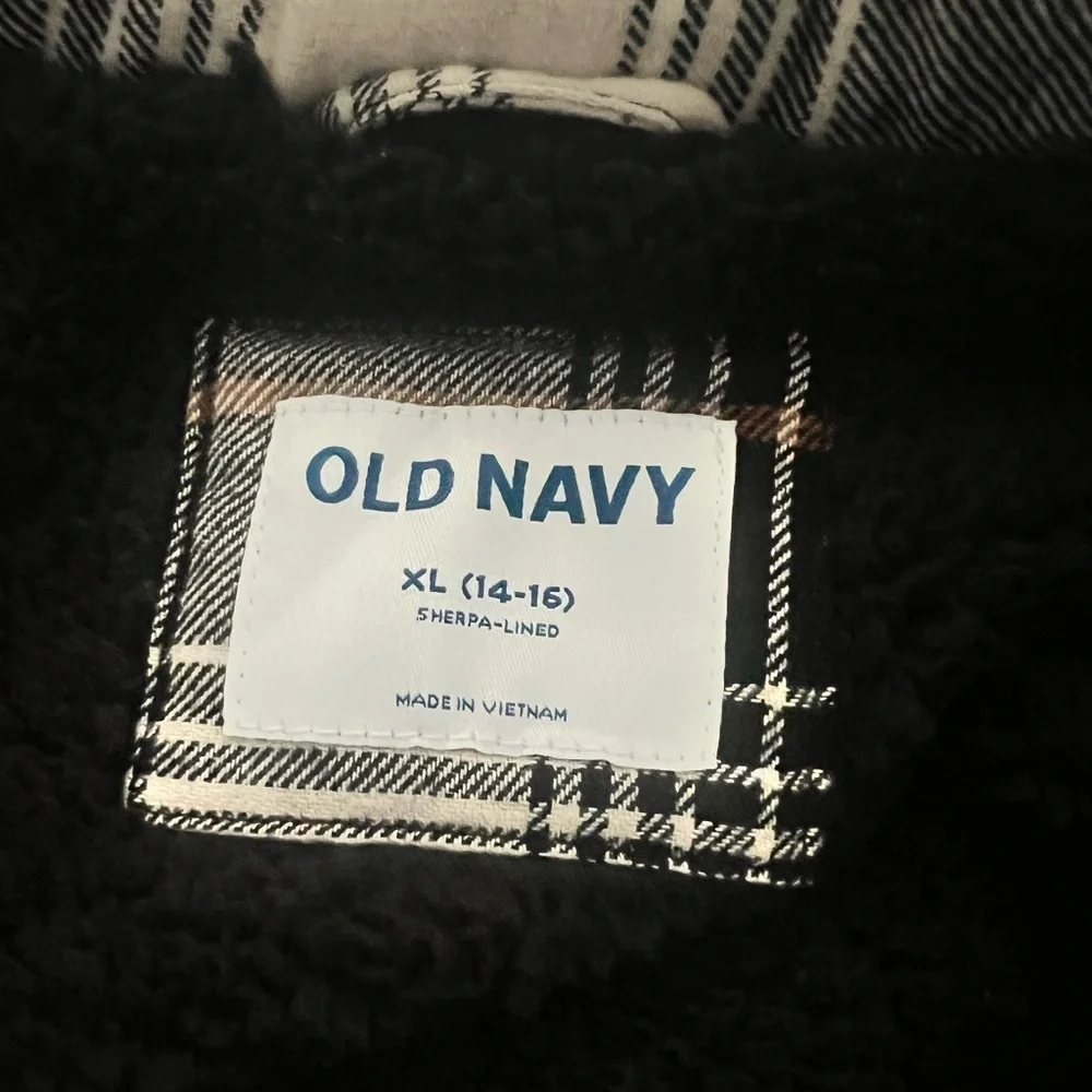 Boys Old Navy Plaid Sherpa-Lined Jacket XL Black White